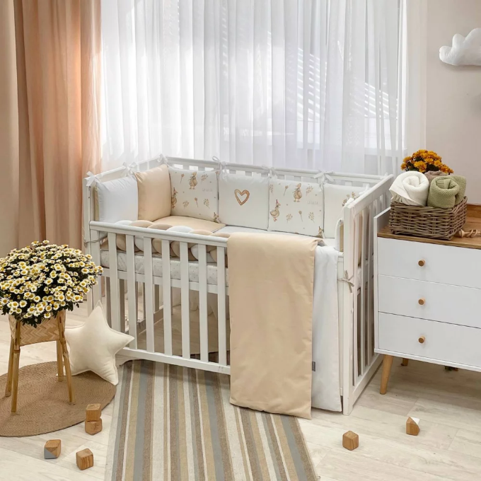 Lenjerie Patut Bebe Copii 6 piese Geese Bej